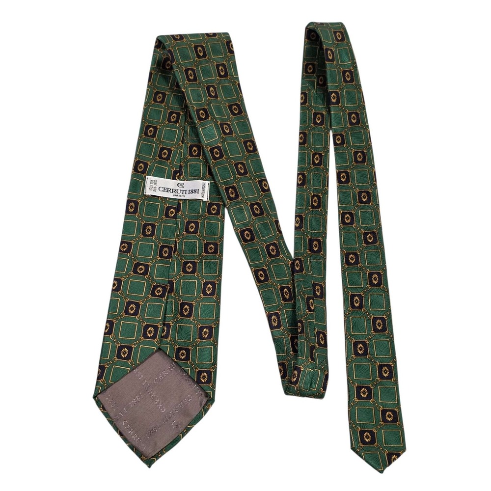 CERRUTI 1881 Silk Necktie Green Chain Pattern Made in France Mens Luxury